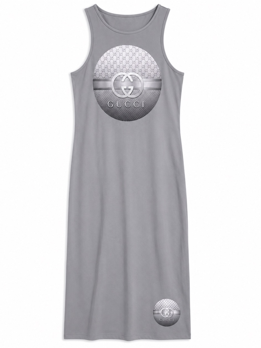 Silver Gray Logo Tank Maxi Dress